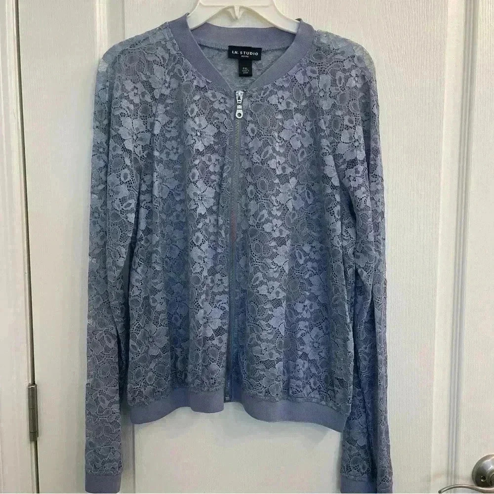 Sheer Floral Lace Long Sleeve Jacket by I.N. Studio